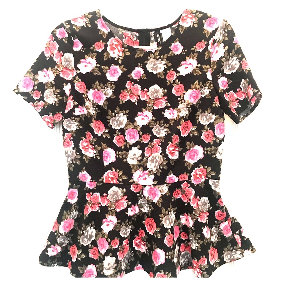 Divided black floral blouse (size 8)